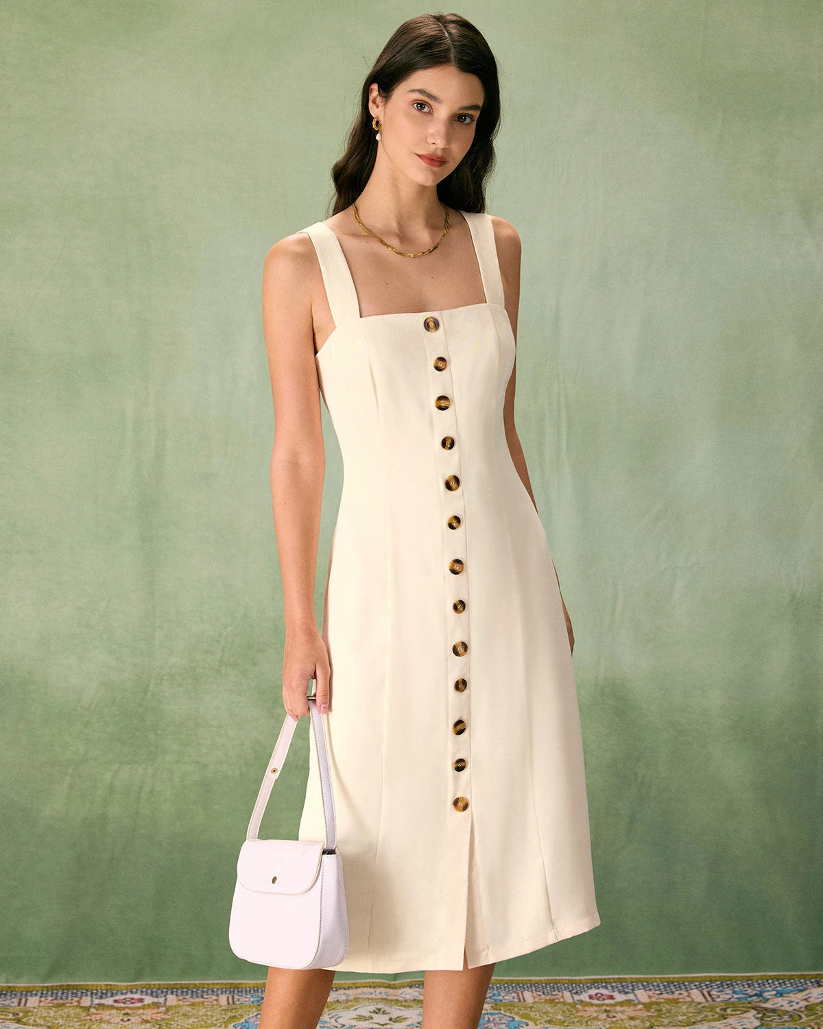 The Apricot Square Neck Button Slip Midi Dress 1 The Apricot Square Neck Button Slip Midi Dress