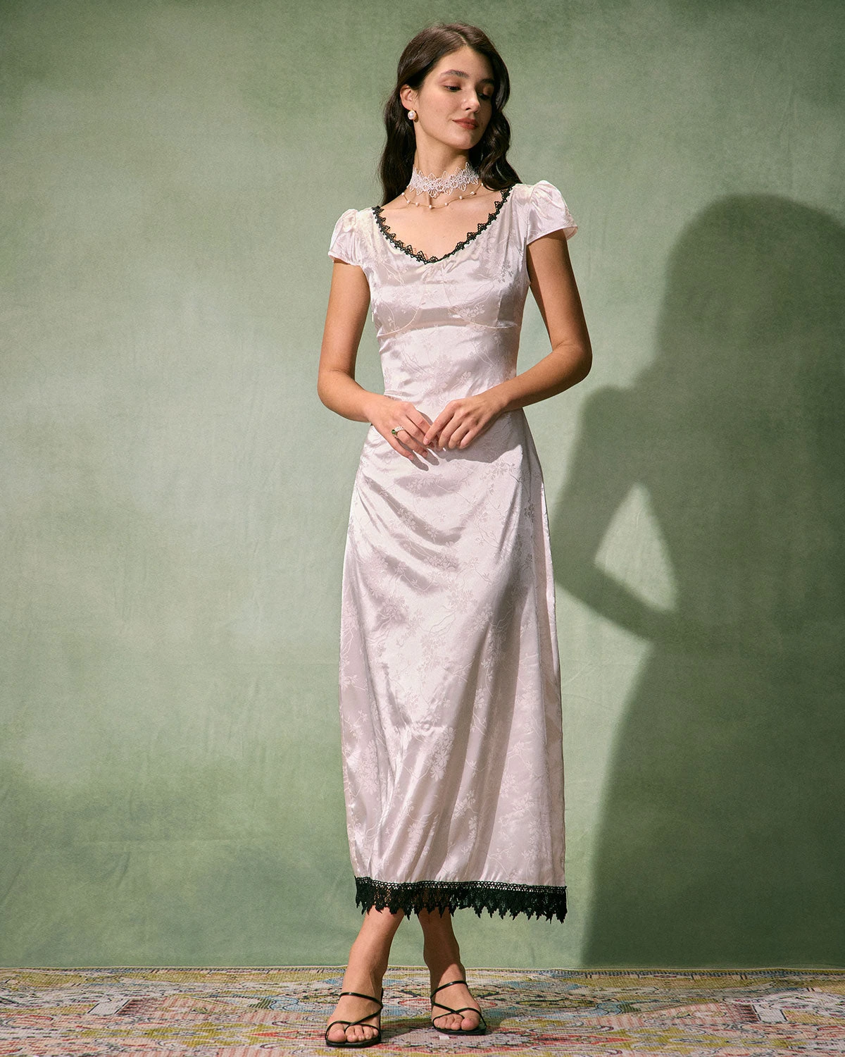 The White Jacquard Lace Satin Maxi Dress 1 The White Jacquard Lace Satin Maxi Dress