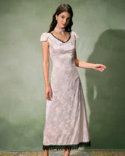 The White Jacquard Lace Satin Maxi Dress 10 The White Jacquard Lace Satin Maxi Dress -Deals Dress N Swimwear Store 0327RIHOAS 1212