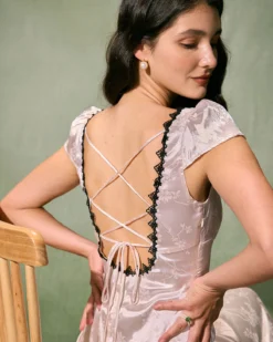 The White Jacquard Lace Satin Maxi Dress 9 The White Jacquard Lace Satin Maxi Dress -Deals Dress N Swimwear Store 0327RIHOAS 1254