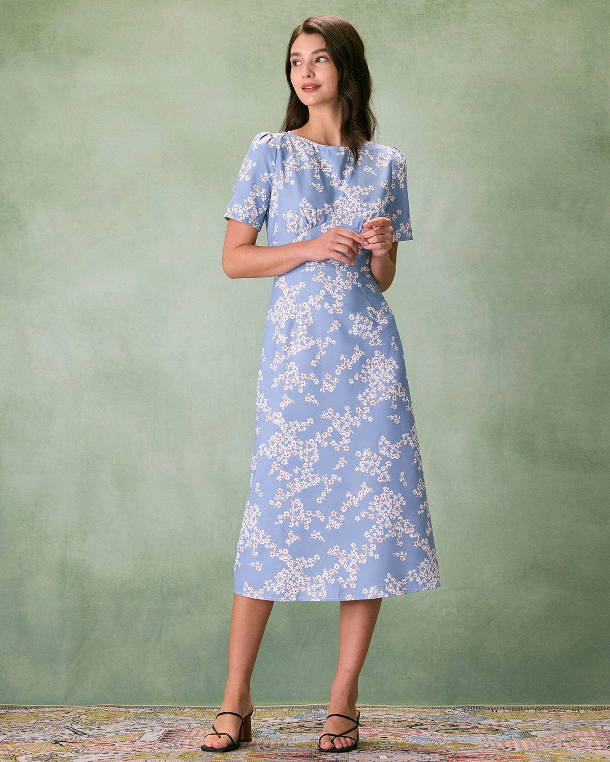 The Blue Round Neck Floral Midi Dress 5 The Blue Round Neck Floral Midi Dress - Image 5