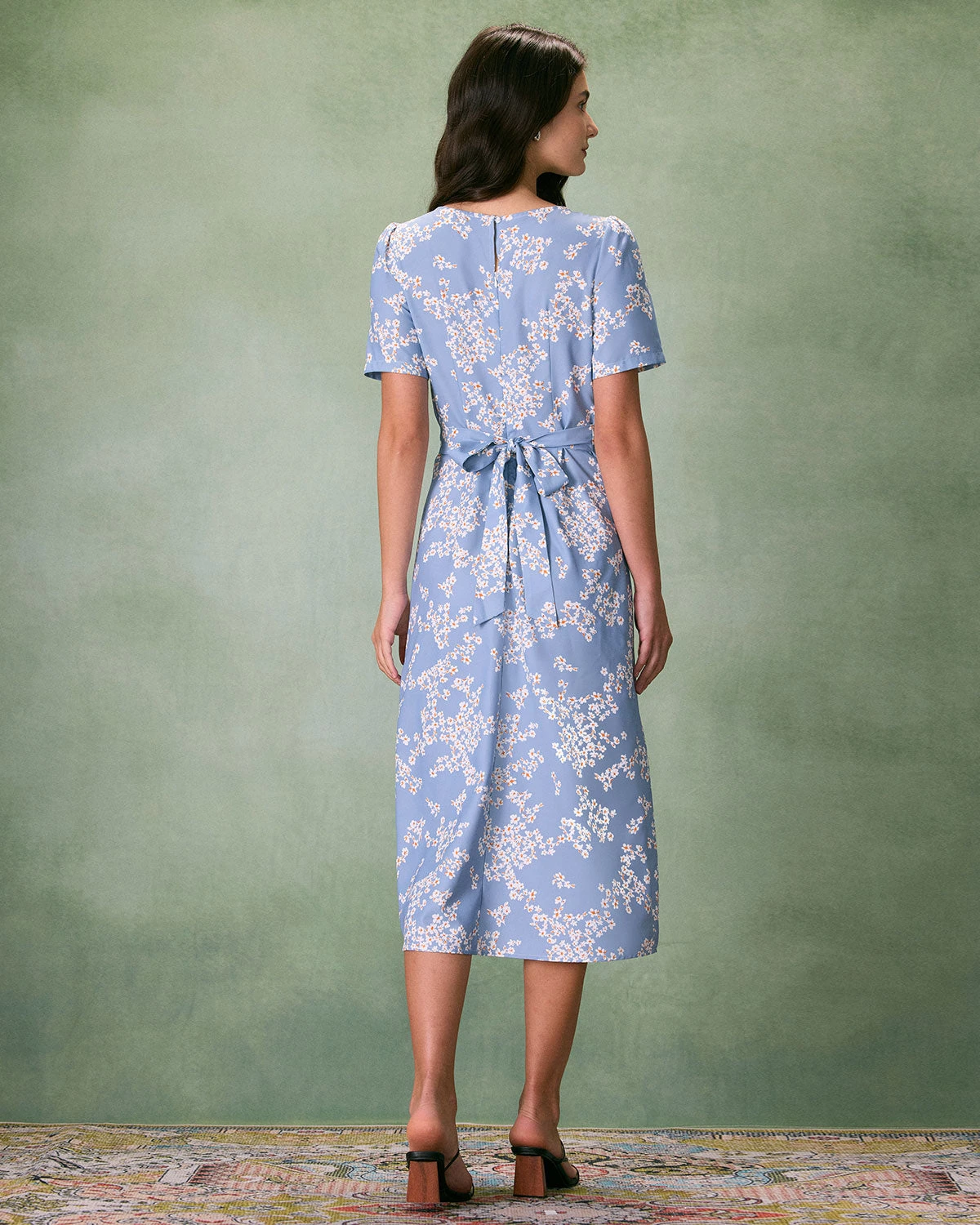 The Blue Round Neck Floral Midi Dress 6 The Blue Round Neck Floral Midi Dress - Image 6