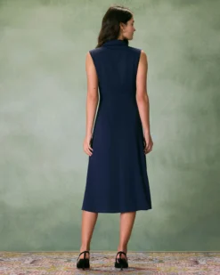 The Navy Collared Ruched Sleeveless Midi Dress 13 The Navy Collared Ruched Sleeveless Midi Dress -Deals Dress N Swimwear Store 0327RIHOAS 545