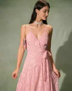 The Pink Jacquard Wrap Maxi Dress -Deals Dress N Swimwear Store 0327RIHOAS 863