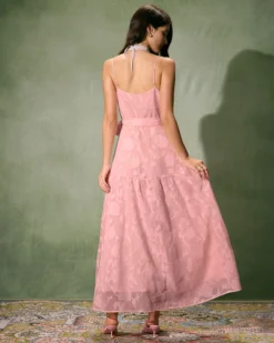 The Pink Jacquard Wrap Maxi Dress -Deals Dress N Swimwear Store 0327RIHOAS 908