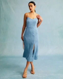 The Blue Wave Textured Pearl Strap Midi Dress -Deals Dress N Swimwear Store 0415 31681 582290