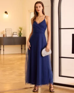 The Navy V Neck Mesh Wrap Maxi Dress 8 The Navy V Neck Mesh Wrap Maxi Dress -Deals Dress N Swimwear Store 0421RIHOAS 1118