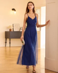 The Navy V Neck Mesh Wrap Maxi Dress 10 The Navy V Neck Mesh Wrap Maxi Dress -Deals Dress N Swimwear Store 0421RIHOAS 1161