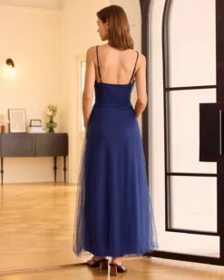 The Navy V Neck Mesh Wrap Maxi Dress 11 The Navy V Neck Mesh Wrap Maxi Dress -Deals Dress N Swimwear Store 0421RIHOAS 1192