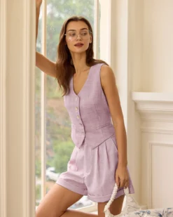 The Pink V-Neck Button Vest -Deals Dress N Swimwear Store 0421RIHOAS 1582