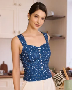 The Blue Sweetheart Neck Polka Dot Tank Top 5 The Blue Sweetheart Neck Polka Dot Tank Top -Deals Dress N Swimwear Store 0421RIHOAS 3941 3