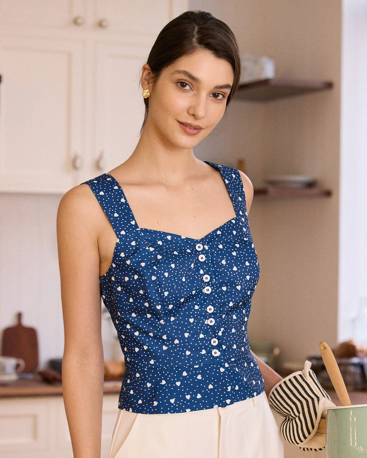 The Blue Sweetheart Neck Polka Dot Tank Top 3 The Blue Sweetheart Neck Polka Dot Tank Top - Image 3