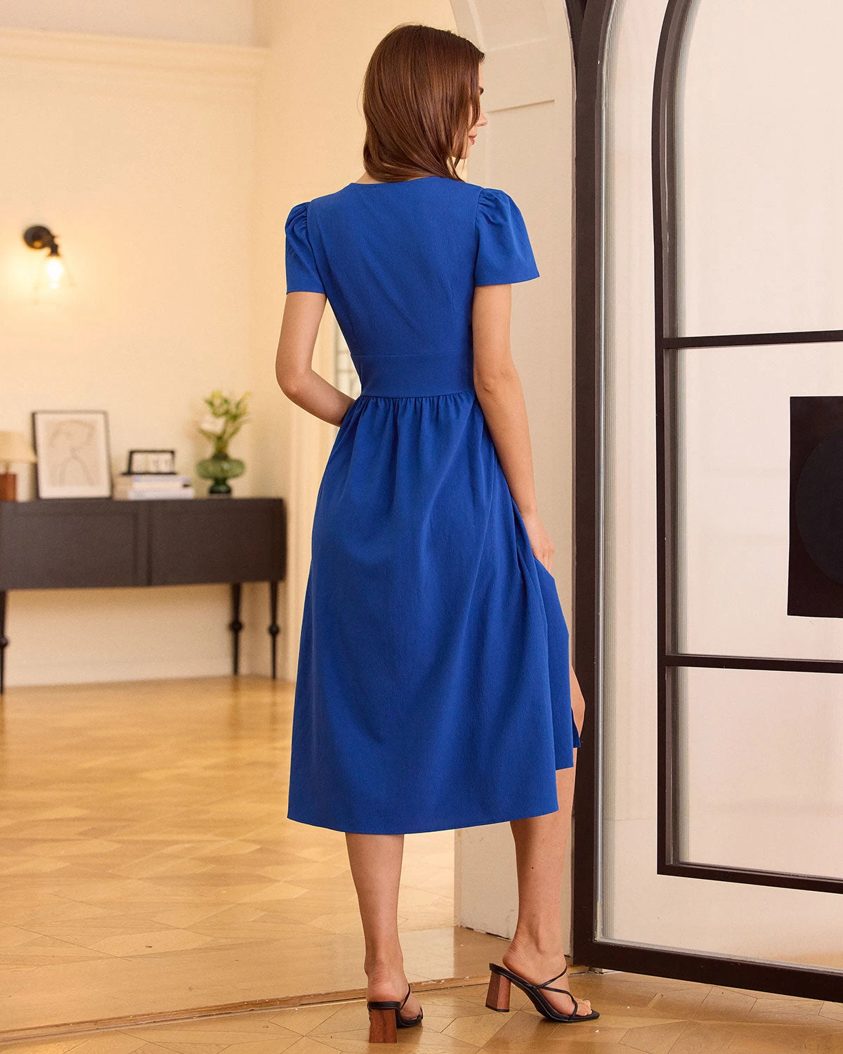 The Navy V Neck Wrap Midi Dress 6 The Navy V Neck Wrap Midi Dress - Image 6