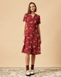 The V Neck Knotted Floral Midi Dress 8 The V Neck Knotted Floral Midi Dress -Deals Dress N Swimwear Store 0431
