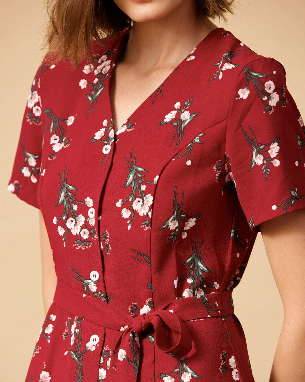 The V Neck Knotted Floral Midi Dress 3 The V Neck Knotted Floral Midi Dress - Image 3