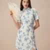 The Blue Mandarin Collar Floral Cheongsam