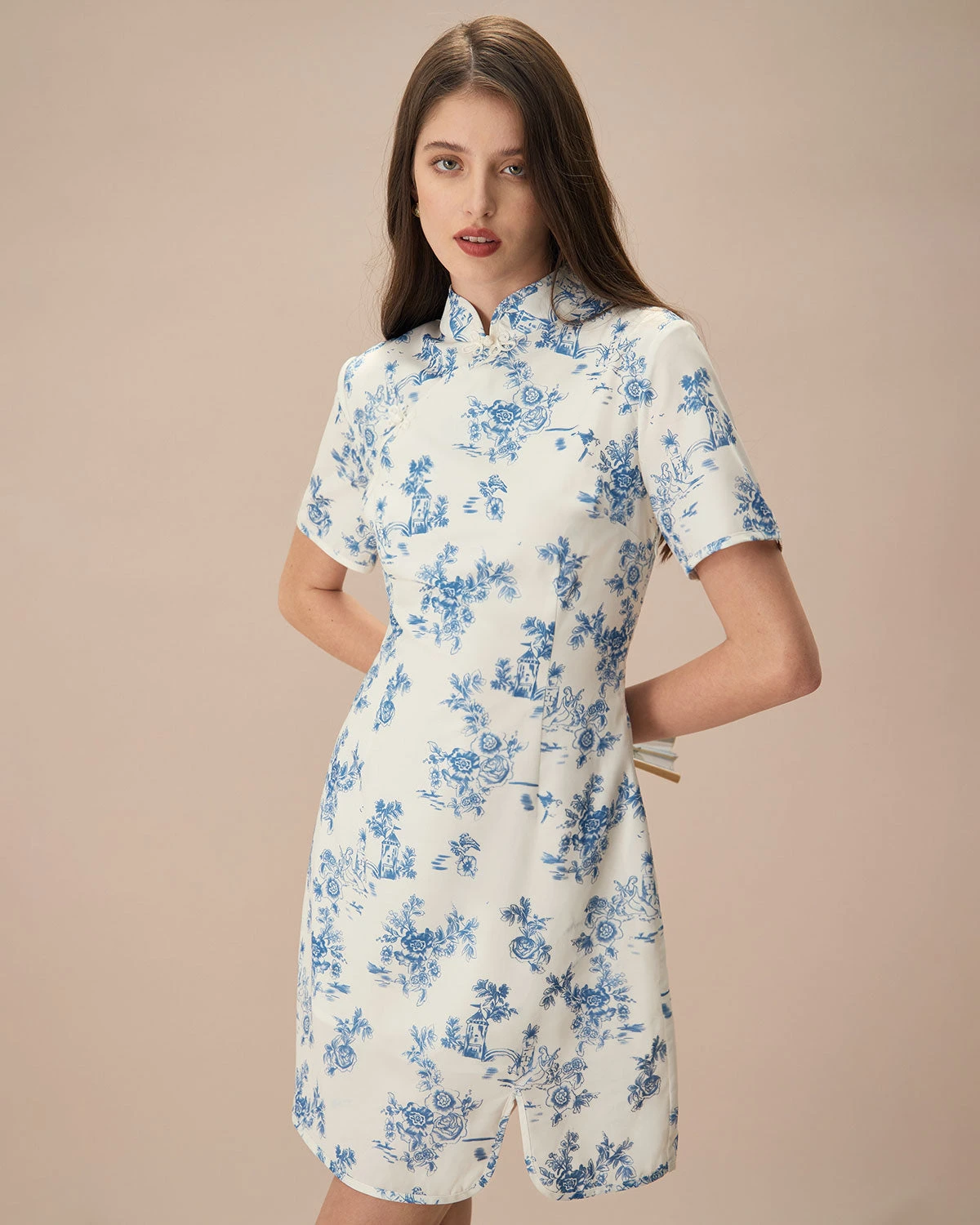 The Blue Mandarin Collar Floral Cheongsam 3 The Blue Mandarin Collar Floral Cheongsam - Image 3