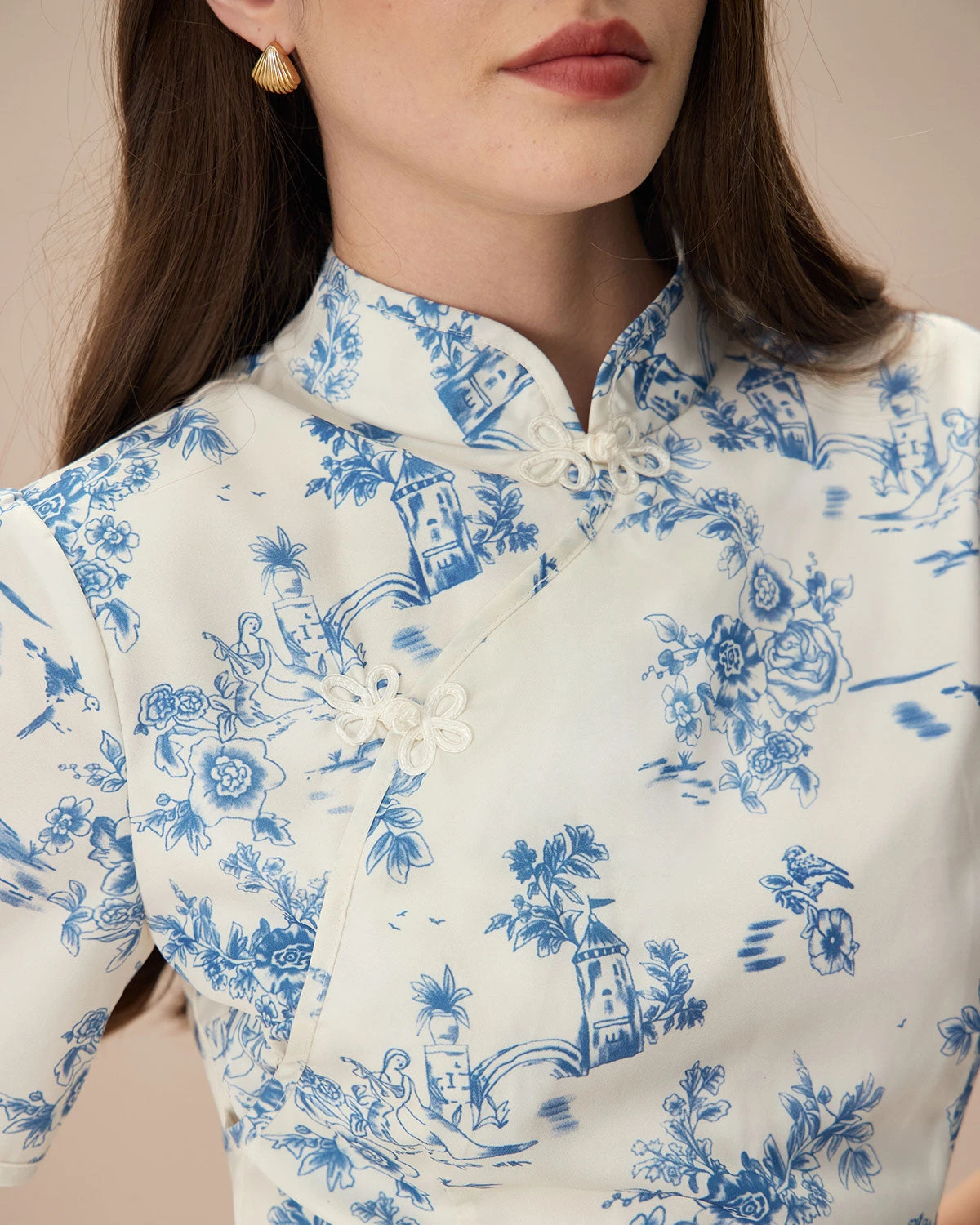 The Blue Mandarin Collar Floral Cheongsam 2 The Blue Mandarin Collar Floral Cheongsam - Image 2