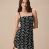 The Black Floral Embroidery Cotton Slip Mini Dress