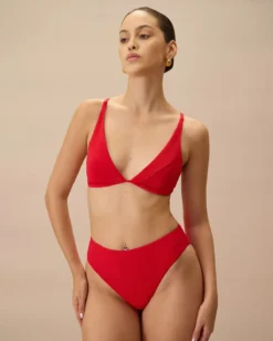 The Red Ribbed Cross Back Bikini Top -Deals Dress N Swimwear Store 0529Rihoas 691