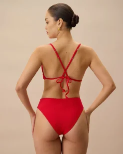 The Red Ribbed Cross Back Bikini Top -Deals Dress N Swimwear Store 0529Rihoas 712