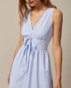 The Blue V Neck Shirred Striped Maxi Dress -Deals Dress N Swimwear Store 0613rihoas59550