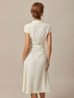 The Beige Lapel Cap Sleeve Shirt Midi Dress 11 The Beige Lapel Cap Sleeve Shirt Midi Dress -Deals Dress N Swimwear Store 0613rihoas62883