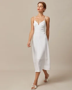 The White Deep V Neck Ruched Midi Dress -Deals Dress N Swimwear Store 0613rihoas62892 162655