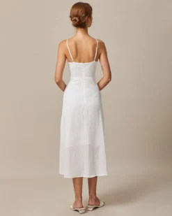 The White Deep V Neck Ruched Midi Dress -Deals Dress N Swimwear Store 0613rihoas62914 652346