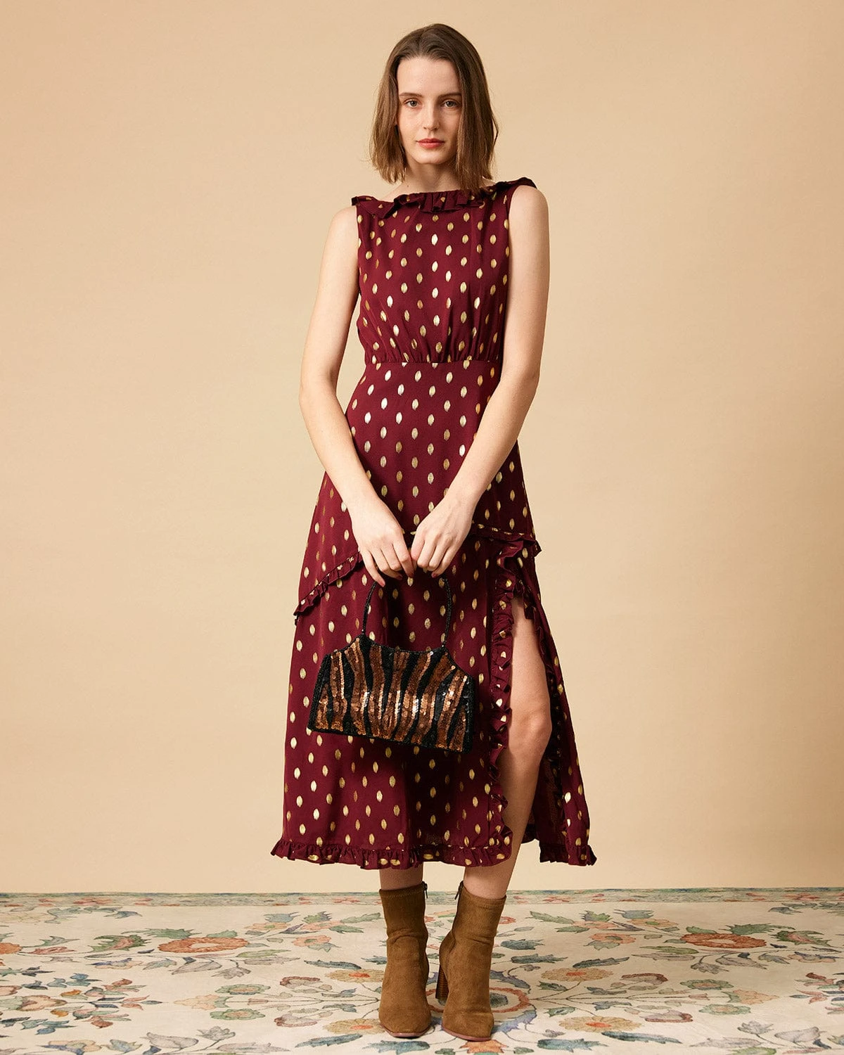 The Polka Dot Sleeveless Slit Midi Dress 4 The Polka Dot Sleeveless Slit Midi Dress - Image 4