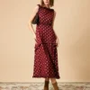 The Polka Dot Sleeveless Slit Midi Dress