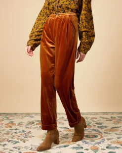 The Solid Pleated High Waisted Velvet Pants