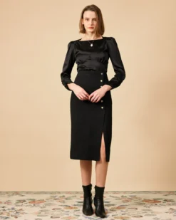 The Solid Puff Sleeve Tie-back Satin Blouse 15 The Solid Puff Sleeve Tie-back Satin Blouse -Deals Dress N Swimwear Store 0913