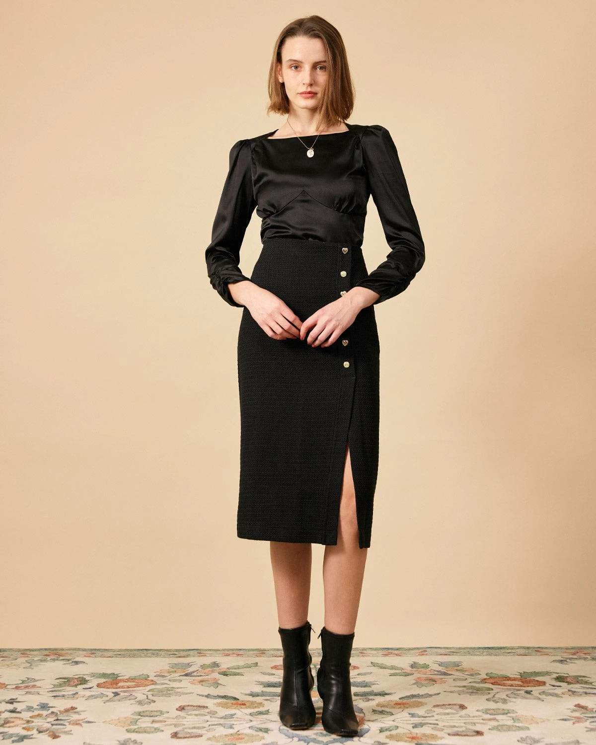 The Solid Puff Sleeve Tie-back Satin Blouse 6 The Solid Puff Sleeve Tie-back Satin Blouse - Image 6