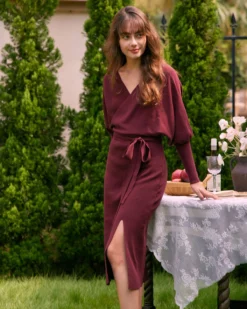 The Wine Red Wrap Sweater Midi Dress 10 The Wine Red Wrap Sweater Midi Dress -Deals Dress N Swimwear Store 0927 RIHOAS 258