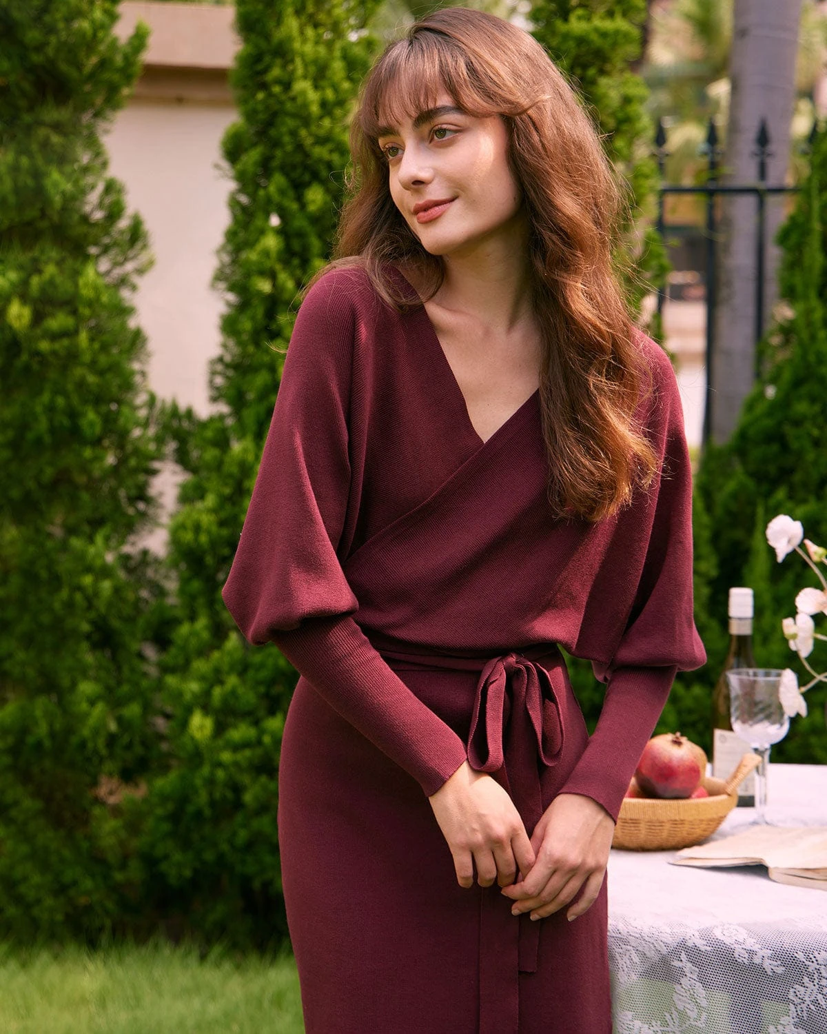 The Wine Red Wrap Sweater Midi Dress 2 The Wine Red Wrap Sweater Midi Dress - Image 2