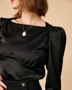 The Solid Puff Sleeve Tie-back Satin Blouse 16 The Solid Puff Sleeve Tie-back Satin Blouse -Deals Dress N Swimwear Store 0933