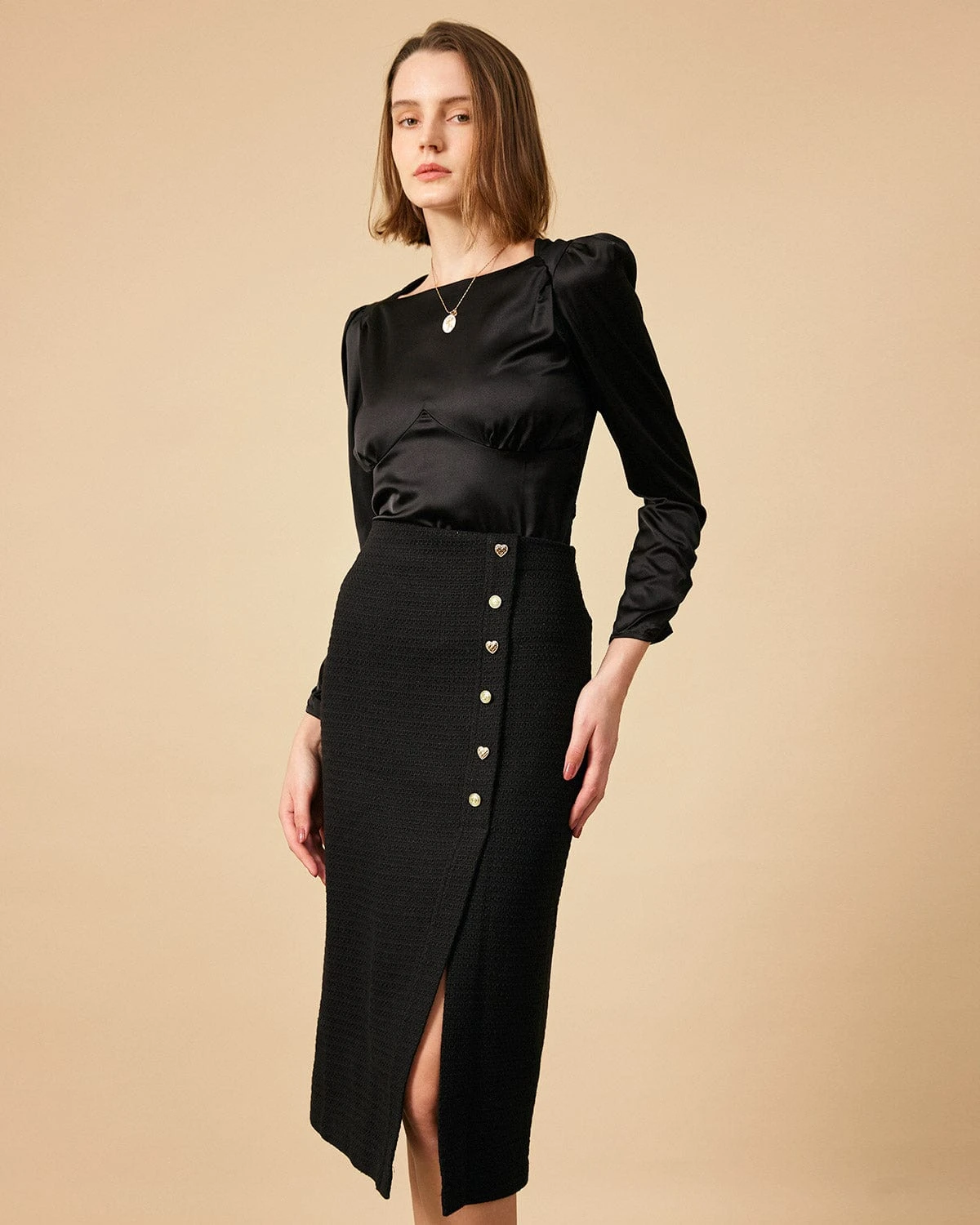 The Solid Puff Sleeve Tie-back Satin Blouse 9 The Solid Puff Sleeve Tie-back Satin Blouse - Image 9