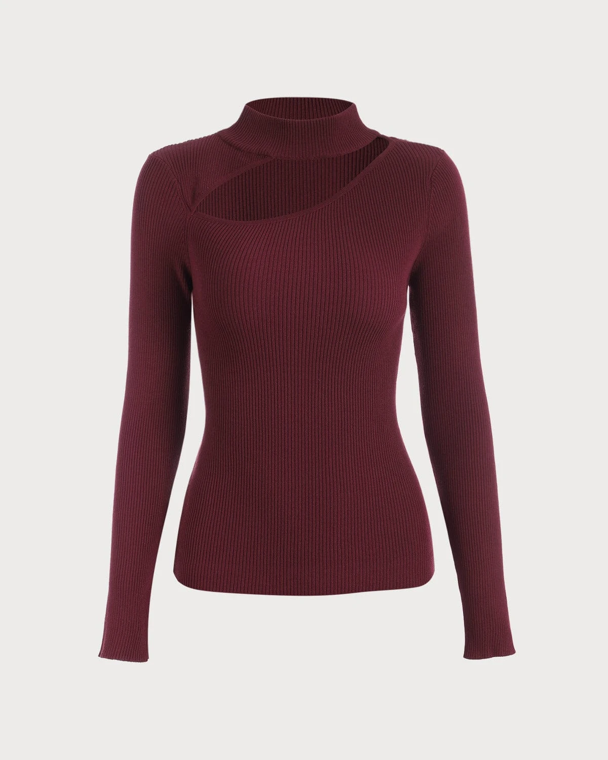 The Wine Red Slim-Fitting Cutout Knit Top 6 The Wine Red Slim-Fitting Cutout Knit Top - Image 6