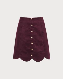 The Wine Red Scalloped Corduroy Mini Skirt -Deals Dress N Swimwear Store 0 1cdb73e9 aae6 497f 934f bfb2bcfb6a63 132384