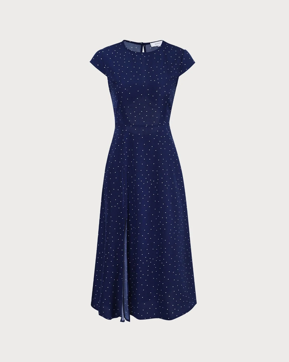 The Navy Round Neck Polka Dot Cutout Midi Dress 7 The Navy Round Neck Polka Dot Cutout Midi Dress - Image 7