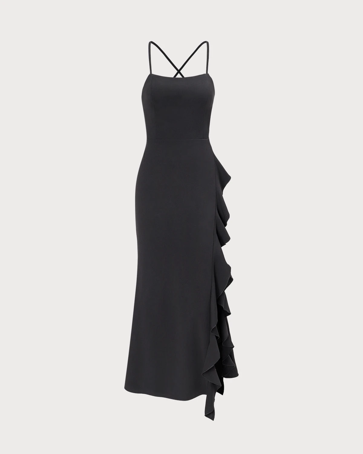 The Black Ruffle Cross Back Strap Maxi Dress 7 The Black Ruffle Cross Back Strap Maxi Dress - Image 7