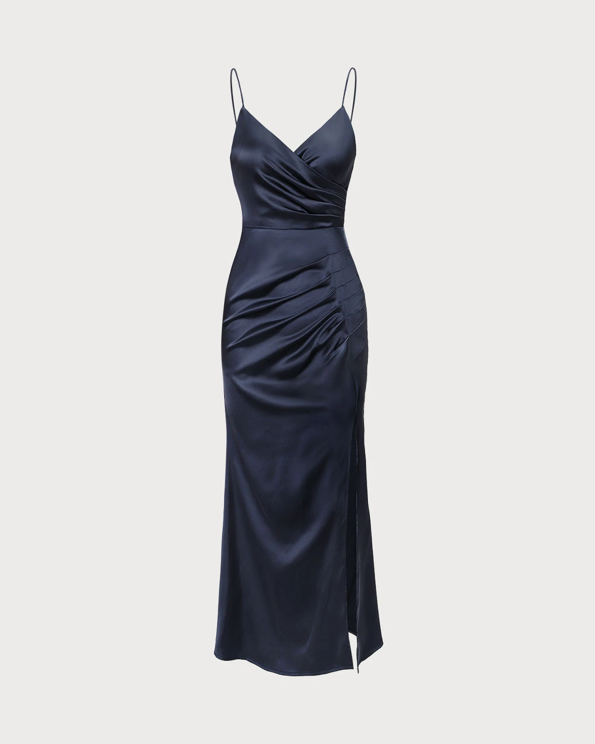 The Navy V-Neck Ruched Satin Sling Maxi Dress 7 The Navy V-Neck Ruched Satin Sling Maxi Dress - Image 7
