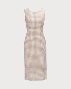 The Beige Round Neck Plaid Slit Midi Dress -Deals Dress N Swimwear Store 0 45ab03fe 82ec 4f34 8c15 cf316bfd3686