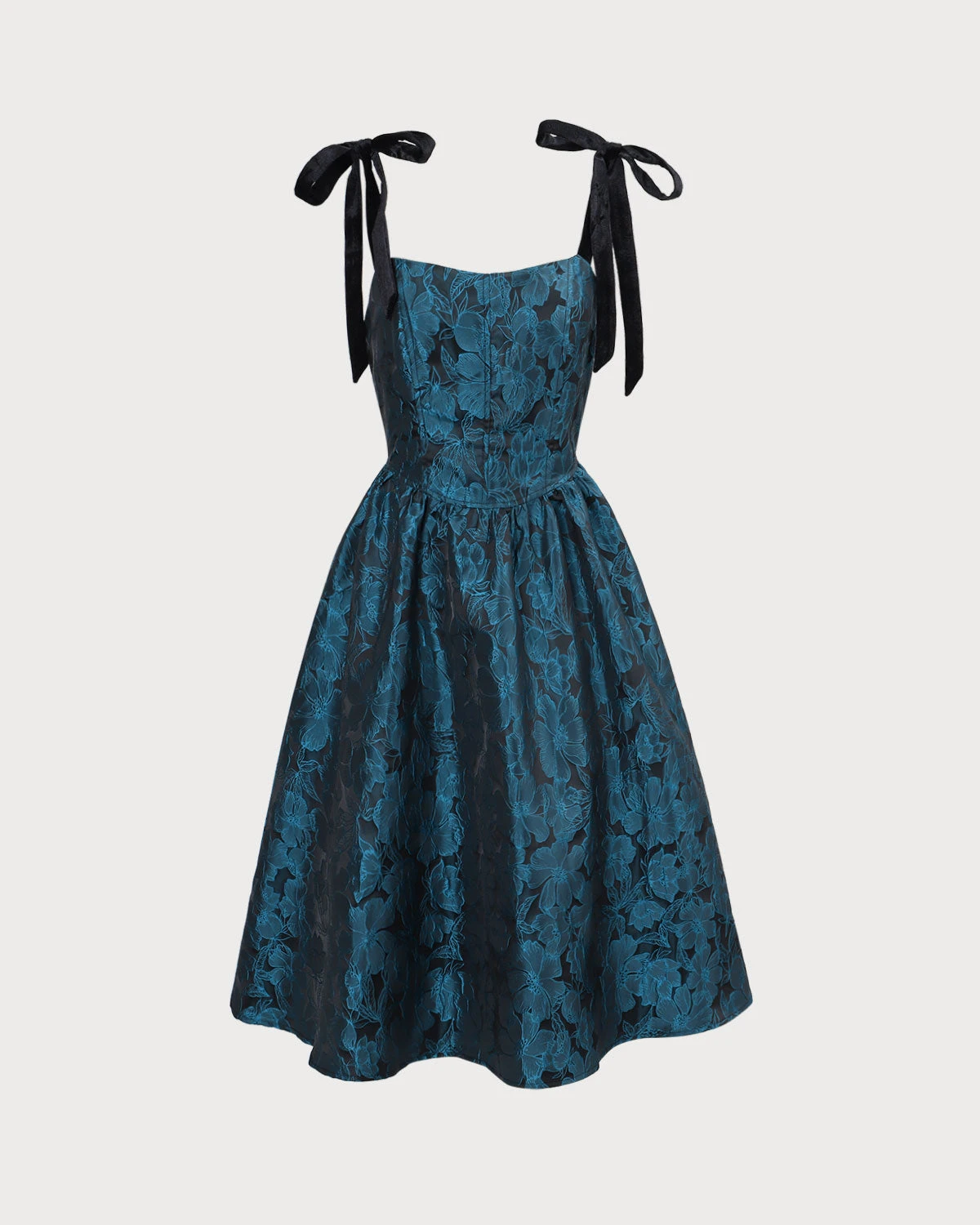 The Navy Tie Shoulder Jacquard Midi Dress 7 The Navy Tie Shoulder Jacquard Midi Dress - Image 7