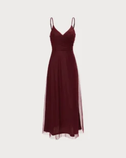 The Wine Red V Neck Mesh Wrap Maxi Dress -Deals Dress N Swimwear Store 0 4faccc63 e770 49f9 8671 4049a73eedd0