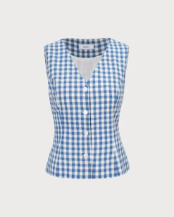 The Blue V Neck Plaid Vest -Deals Dress N Swimwear Store 0 5ca427a5 d626 4f85 833c caa8668394cf