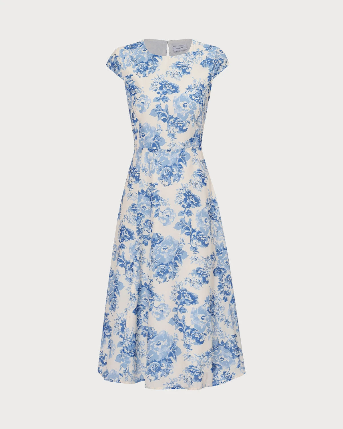 The Blue Round Neck Cap Sleeve Floral Midi Dress 7 The Blue Round Neck Cap Sleeve Floral Midi Dress - Image 7
