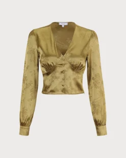 The Green V Neck Jacquard Satin Blouse 14 The Green V Neck Jacquard Satin Blouse -Deals Dress N Swimwear Store 0 6842feeb ad3a 4a0d 9cbb aa5b5e146c00