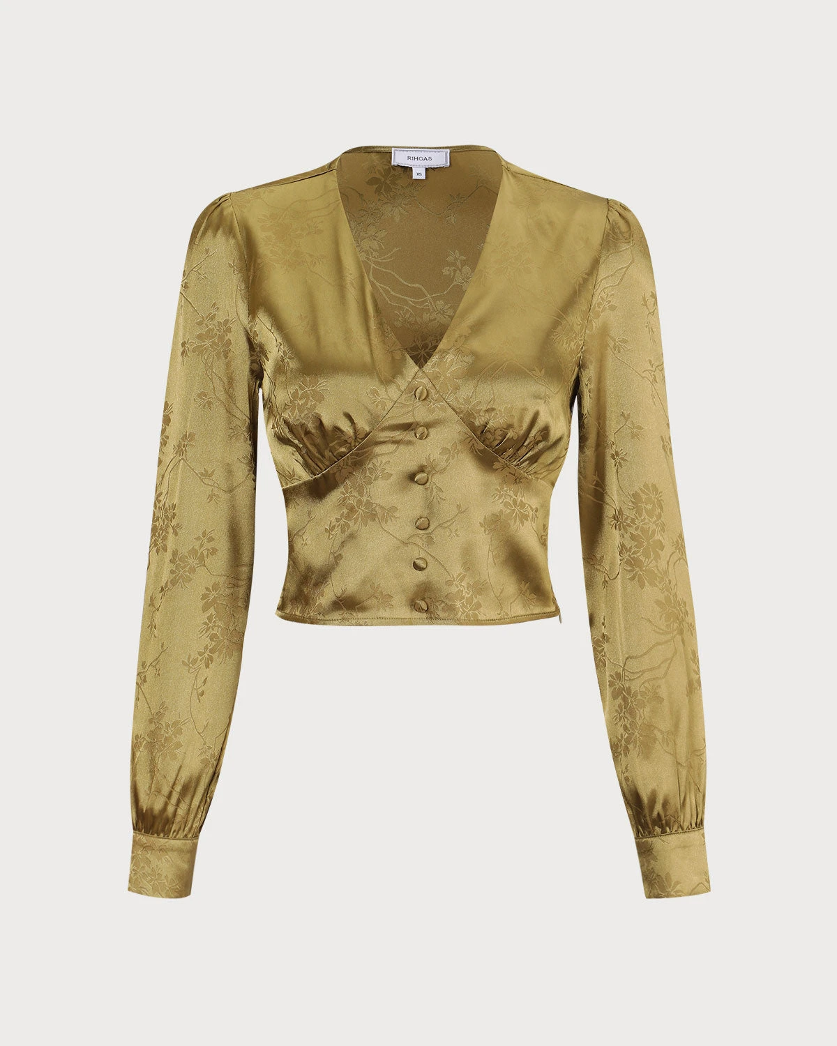 The Green V Neck Jacquard Satin Blouse 7 The Green V Neck Jacquard Satin Blouse - Image 7